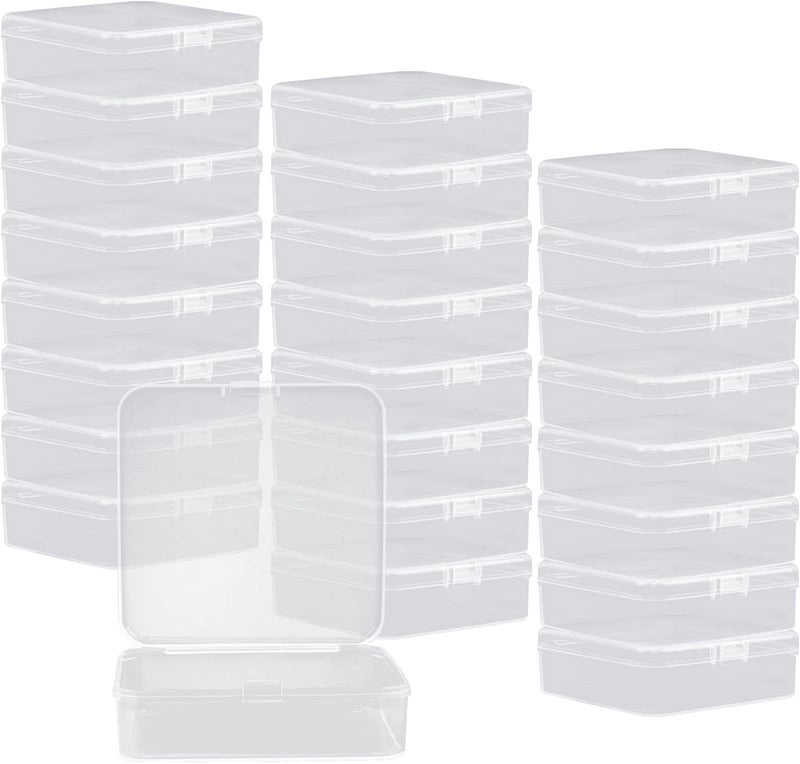 Rocutus 24 Pack Small Clear Plastic Storage Containers with Lids,Beads Storage Box with Hinged Lid for Beads,Earplugs,Pins, Small Items, Crafts, Jewelry, Hardware (3.3 x 3.3 x 1.1 Inches) - Image 1